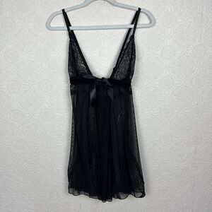 Oh La La Cheri Lingerie Bow Babydoll‎ Chemise Top Slip Black Lace L/XL Large